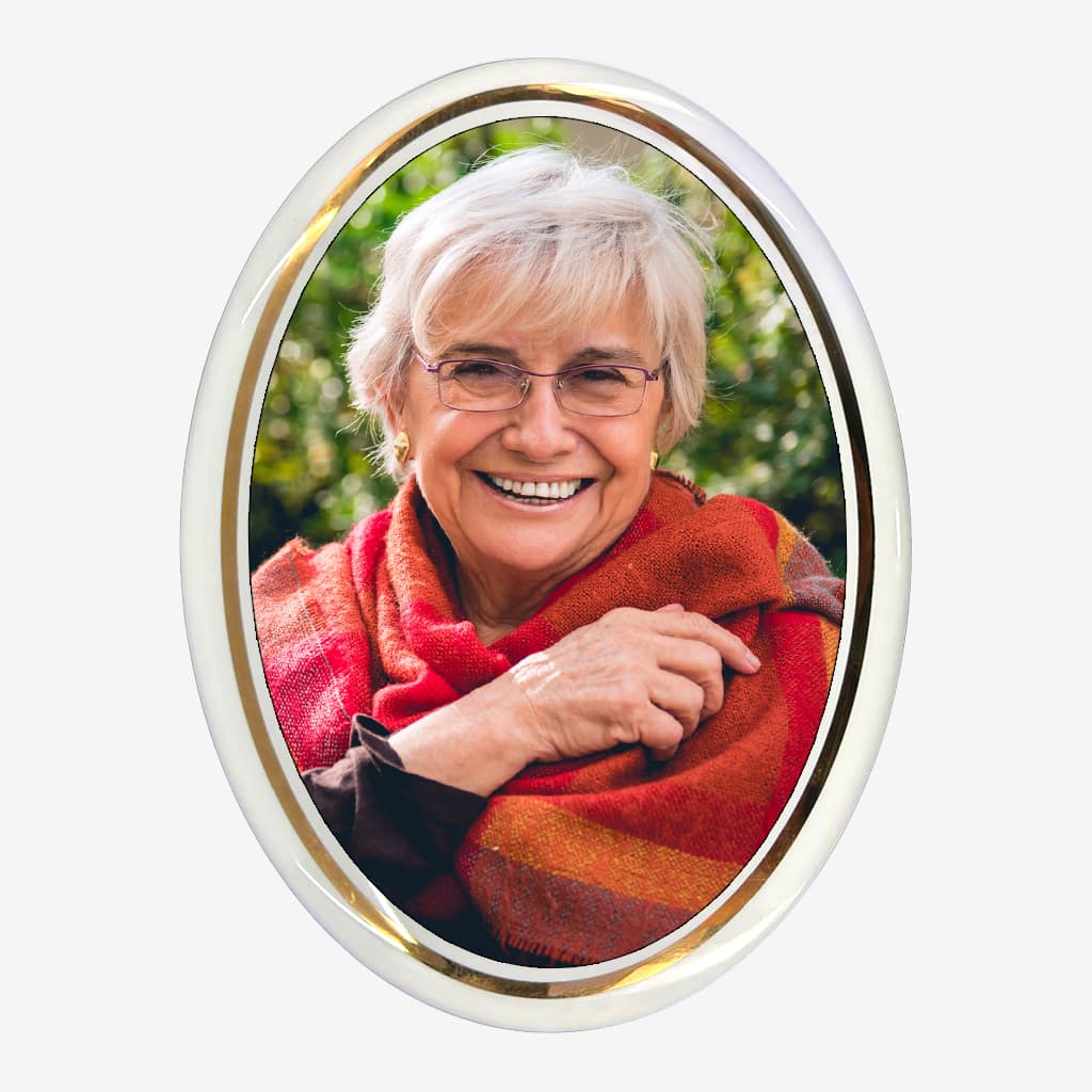 Fotoceramică funerară personalizată - Oval cu fir de aur